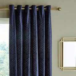 Catherine Lansfield Geo Cut Navy Eyelet Curtains