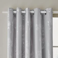 Catherine Lansfield Meadowsweet Floral Silver Eyelet Curtains