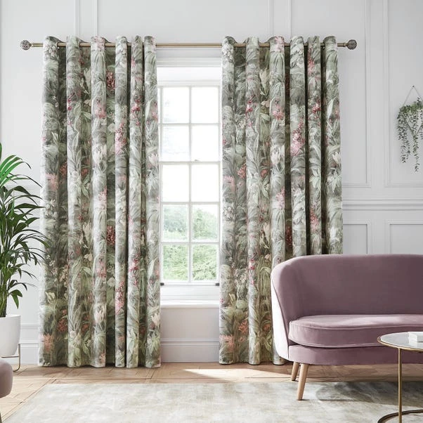 Hyperion Interiors Athena Floral Green Eyelet Curtains - Image 2